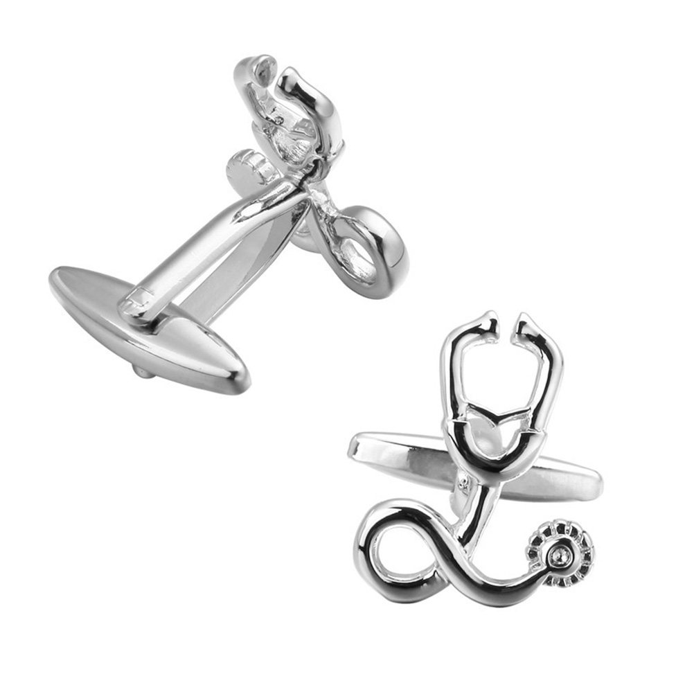 Men'S Accessories Gift Ideas - 1Pair Silver Cufflinks Fine Craftsmanship Stethoscope