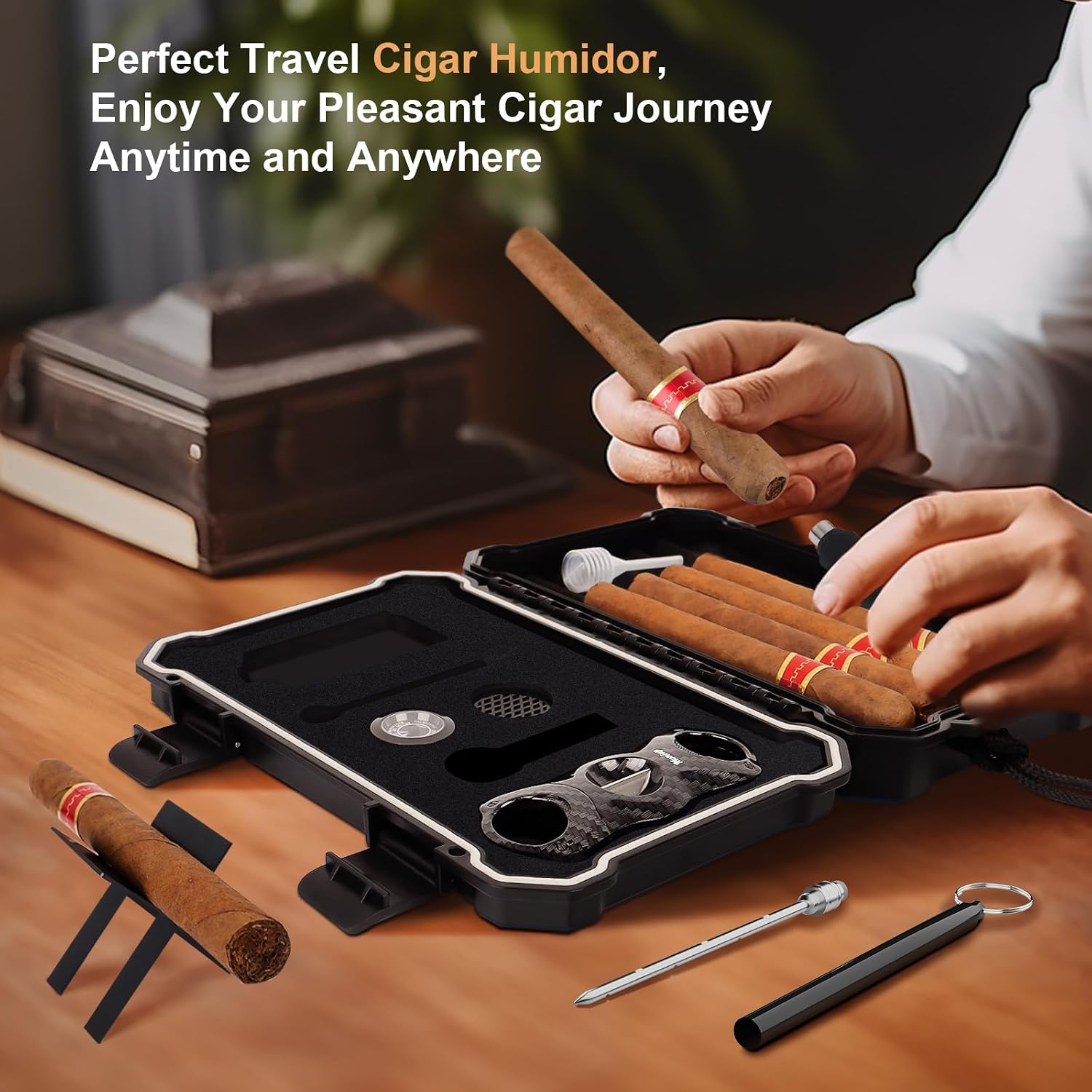 Portable Cigar Humidor Set wit - Cigar Cutter Set บทวิจารณ์และราคา