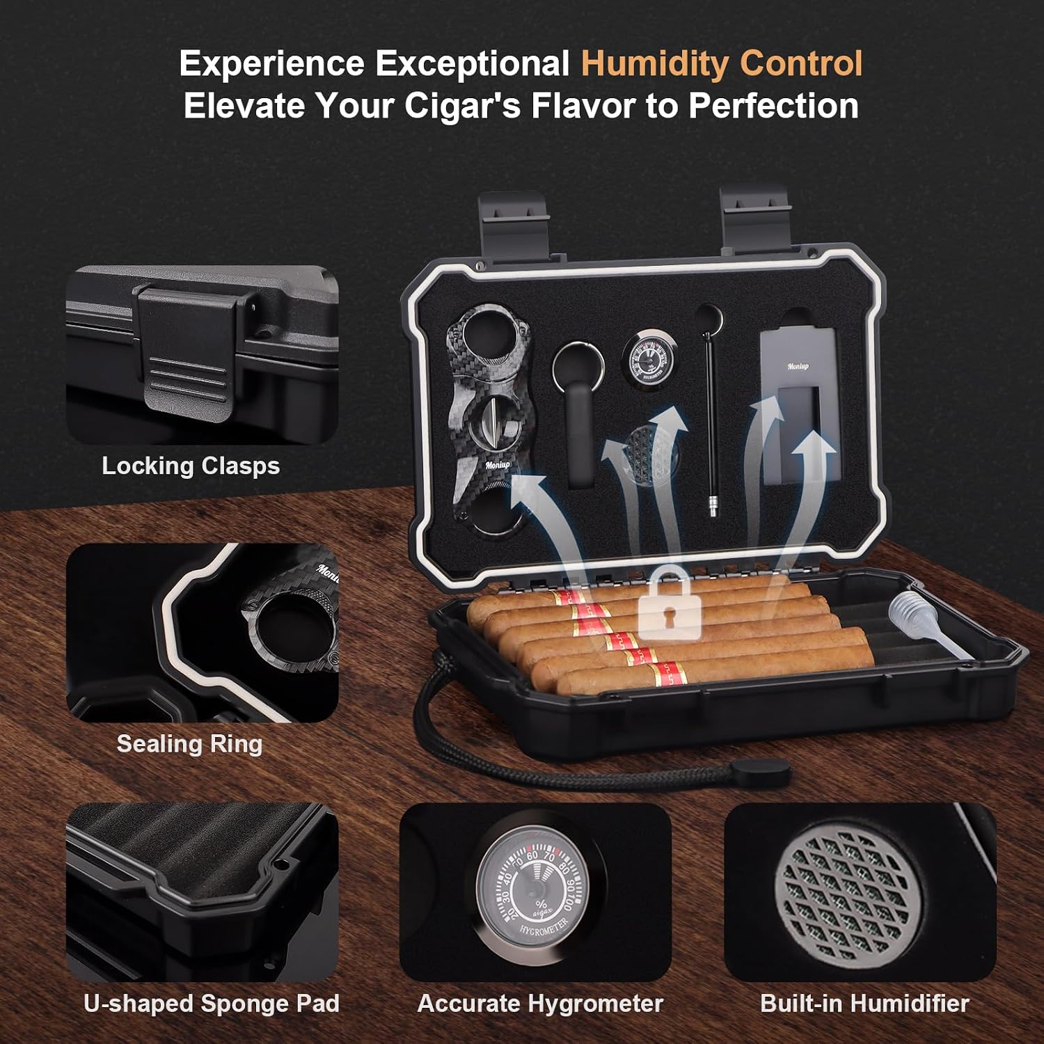 Portable Cigar Humidor Set wit - Cigar Cutter Set บทวิจารณ์และราคา