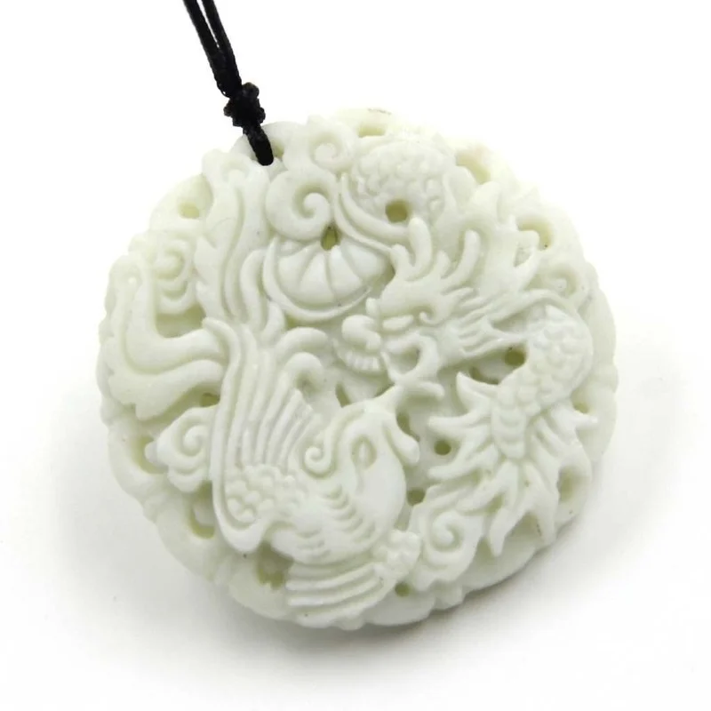Natural White jade Dragon Phoe - Men Accessories Jewellery บทวิจารณ์และราคา