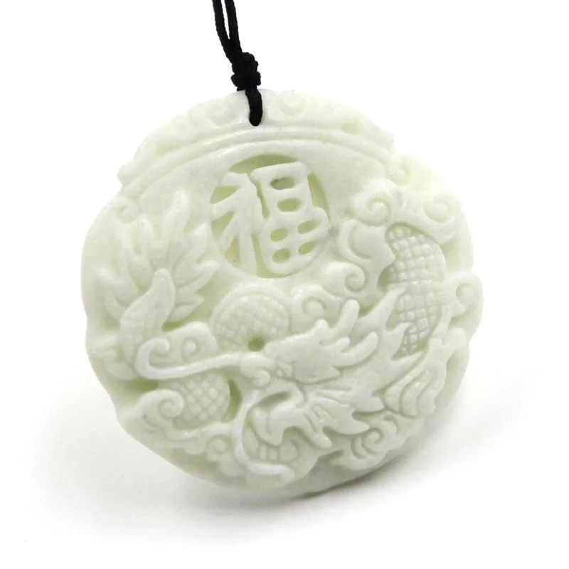 Natural White jade Dragon Phoe - Men Accessories Jewellery บทวิจารณ์และราคา
