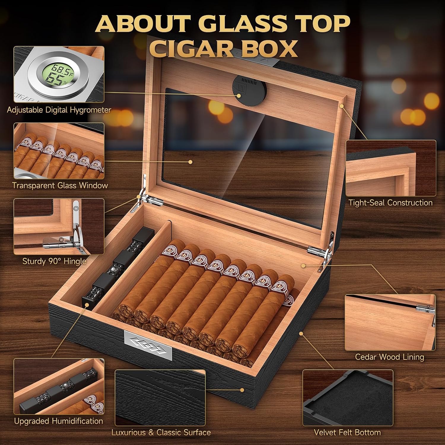 Cedar Wood Cigar Humidor Box S - Cigar Cutter Set บทวิจารณ์และราคา