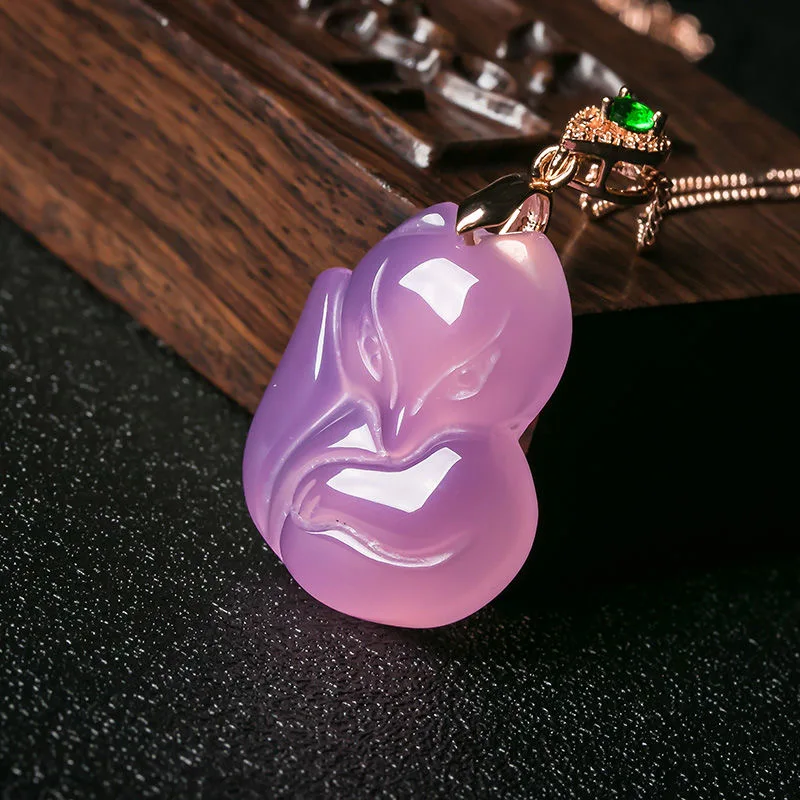Natural Purple Agate Fox Penda - Men Accessories Jewellery บทวิจารณ์และราคา