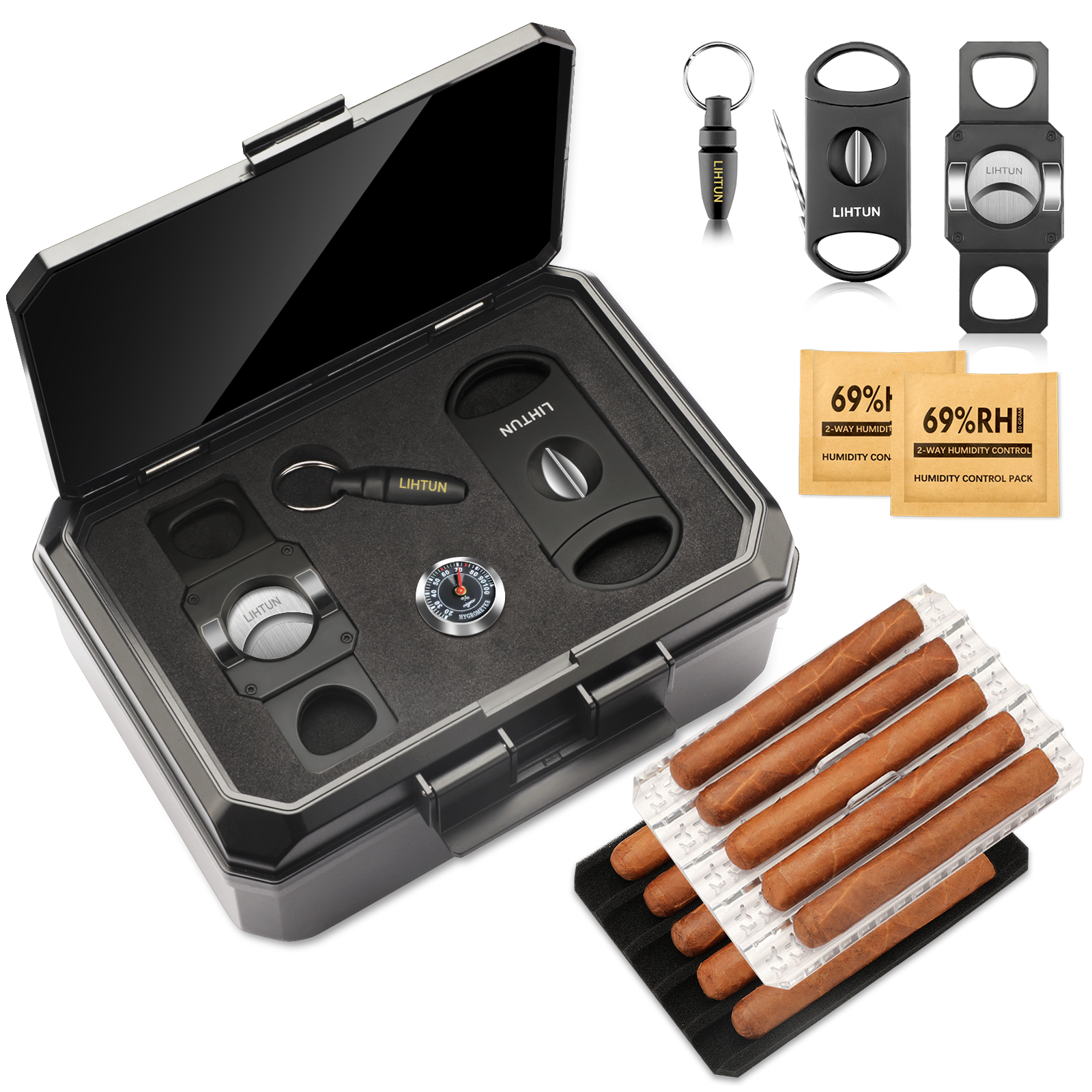 Portable Travel Humidor Box wi - Cigar Cutter Set บทวิจารณ์และราคา