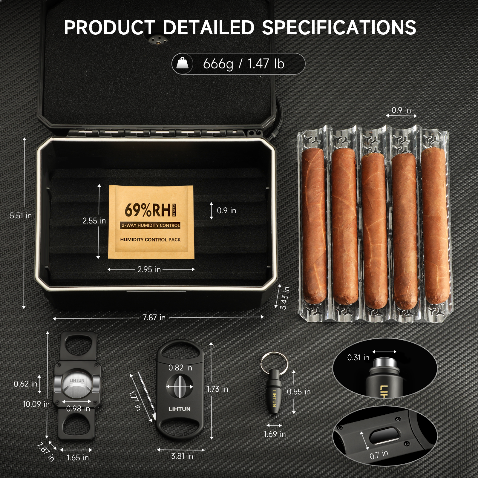 Portable Travel Humidor Box wi - Cigar Cutter Set บทวิจารณ์และราคา