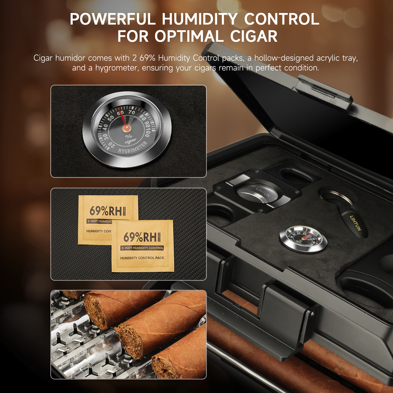 Portable Travel Humidor Box wi - Cigar Cutter Set บทวิจารณ์และราคา