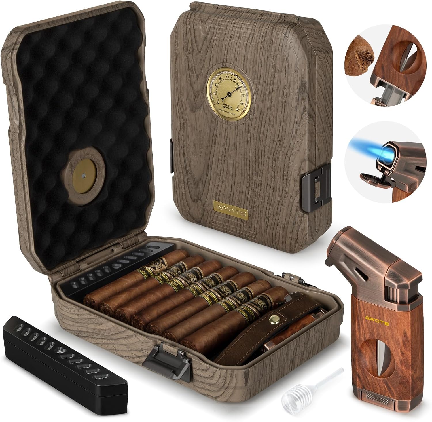 Travel Cigar Humidor Case - Ce - Cigar Cutter Set บทวิจารณ์และราคา