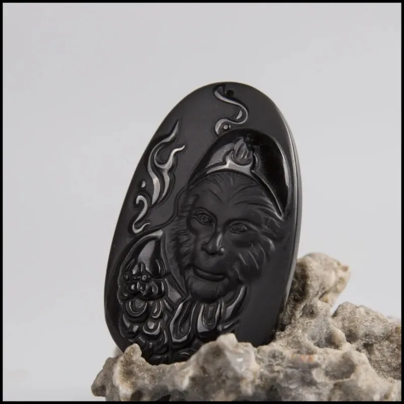 Natural Obsidian Sun WuKong Pe - Men Accessories Jewellery บทวิจารณ์และราคา