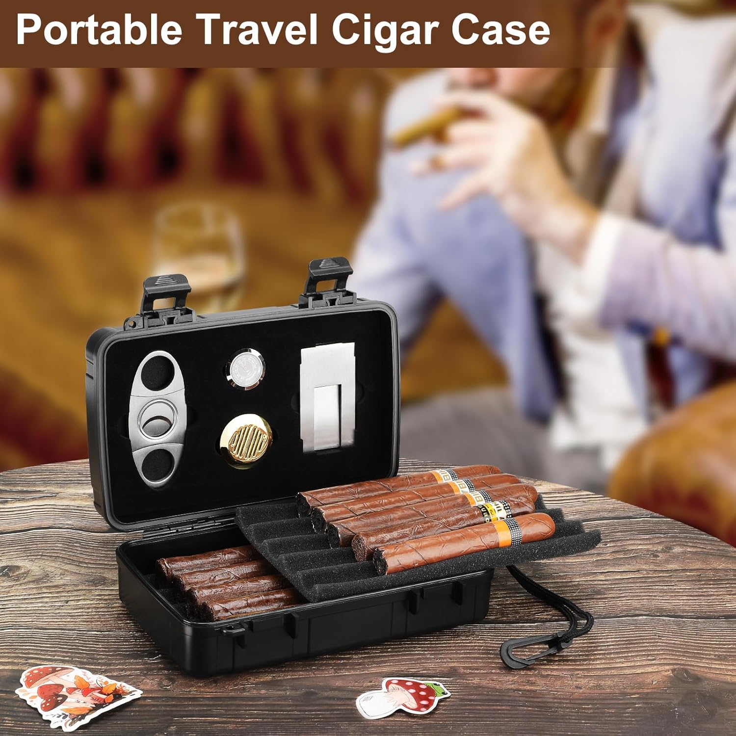 Portable Cigar Humidor Holds 1 - Cigar Cutter Set บทวิจารณ์และราคา